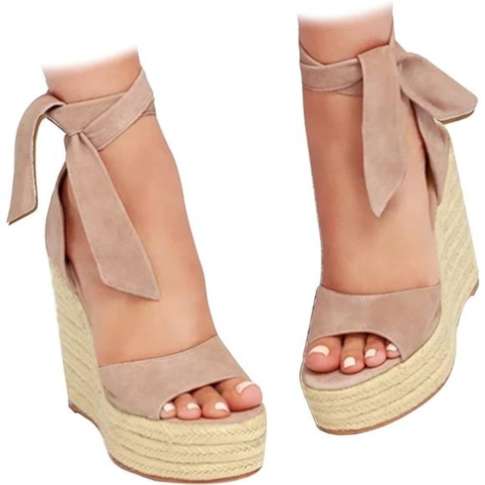 Women Espadrilles Wedges Sandals Heels Open Toe Tie Lace Up Platform Ankle Strap